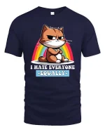 Funny Cat T-Shirt I Hate Everyone Equally Humor Tee - navy t-shirt on white background