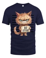 Bad Attitude Cat T-Shirt Funny Grumpy Kitty Graphic - navy t-shirt on white background