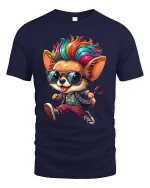 Colorful Chihuahua T-Shirt Cool Dog Streetwear Graphic - navy t-shirt on white background