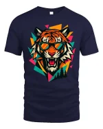 Cool Tiger Sunglasses T-Shirt Retro Geometric Graphic - navy t-shirt on white background