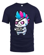 Funny Punk Skull T-Shirt What The Prompt Graphic Tee - navy t-shirt on white background