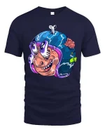 Funny Zombie Head T-Shirt Crazy Cartoon Horror Graphic - navy t-shirt on white background