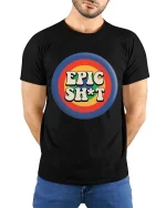 Epic Funny Retro T-Shirt Vintage Humor Graphic Tee - model wearing black tee with hands behind back