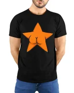 Funny Starfish Butt T-Shirt Cute Ocean Humor Graphic - model wearing black tee with hands behind back