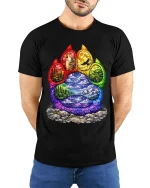 Colorful Wolf Paw T-Shirt Nature Landscape Graphic Tee - model wearing black tee with hands behind back