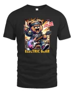 Electric Bear T-Shirt Rock Guitar Animal Graphic Tee - black t-shirt on white background