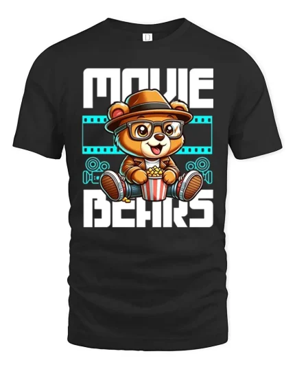 Movie Bears T-Shirt Cute Cinema Lover Graphic Tee - black t-shirt on white background