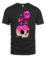 Melting Skull T-Shirt Pink Drip Gothic Graphic Tee - black t-shirt on white background