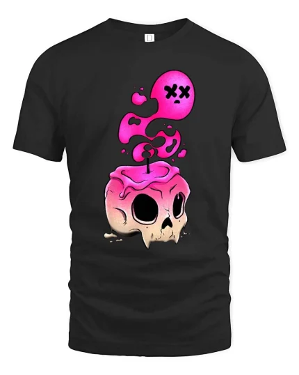 Melting Skull T-Shirt Pink Drip Gothic Graphic Tee - black t-shirt on white background