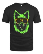 Neon Dog T-Shirt Cool Sunglasses Puppy Graphic Tee - black t-shirt on white background