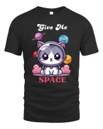 Give Me Space Cat T-Shirt Cute Astronaut Kitty Tee - black t-shirt on white background