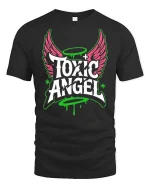 Toxic Angel T-Shirt Streetwear Gothic Graphic Grunge Tee - black t-shirt on white background