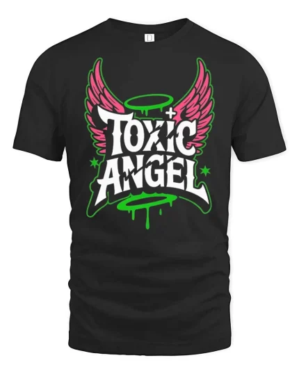 Toxic Angel T-Shirt Streetwear Gothic Graphic Grunge Tee - black t-shirt on white background