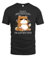 Funny Antisocial Cat T-Shirt Sarcastic Humor Graphic - black t-shirt on white background