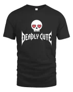 Deadly Cute T-Shirt Skull Heart Eyes Gothic Graphic - black t-shirt on white background