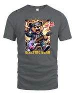 Electric Bear T-Shirt Rock Guitar Animal Graphic Tee - gray t-shirt on white background
