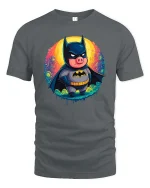 Dark Knight Pig T-Shirt Funny Hero Animal Graphic Tee - gray t-shirt on white background