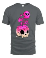 Melting Skull T-Shirt Pink Drip Gothic Graphic Tee - gray t-shirt on white background