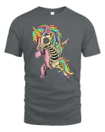 Skeleton Unicorn T-Shirt Funny Rainbow Dabbing Tee - gray t-shirt on white background