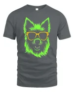 Neon Dog T-Shirt Cool Sunglasses Puppy Graphic Tee - gray t-shirt on white background