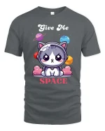 Give Me Space Cat T-Shirt Cute Astronaut Kitty Tee - gray t-shirt on white background