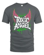 Toxic Angel T-Shirt Streetwear Gothic Graphic Grunge Tee - gray t-shirt on white background