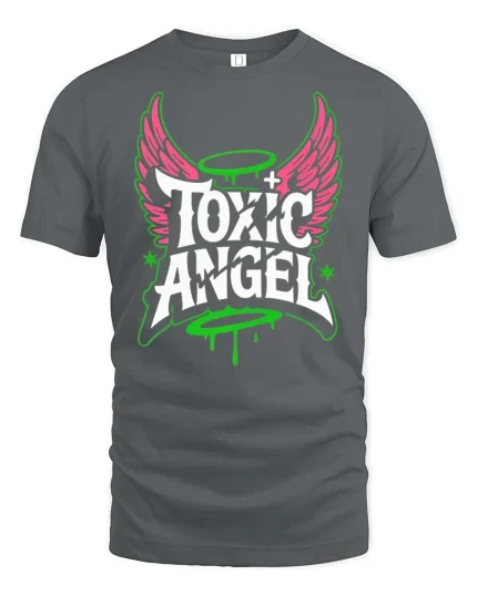Toxic Angel T-Shirt Streetwear Gothic Graphic Grunge Tee - gray t-shirt on white background