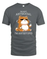 Funny Antisocial Cat T-Shirt Sarcastic Humor Graphic - gray t-shirt on white background