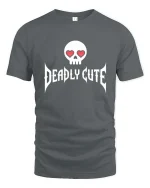 Deadly Cute T-Shirt Skull Heart Eyes Gothic Graphic - gray t-shirt on white background