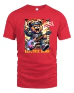 Electric Bear T-Shirt Rock Guitar Animal Graphic Tee - red t-shirt on white background
