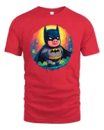 Dark Knight Pig T-Shirt Funny Hero Animal Graphic Tee - red t-shirt on white background