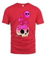 Melting Skull T-Shirt Pink Drip Gothic Graphic Tee - red t-shirt on white background