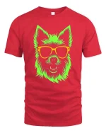 Neon Dog T-Shirt Cool Sunglasses Puppy Graphic Tee - red t-shirt on white background