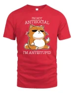 Funny Antisocial Cat T-Shirt Sarcastic Humor Graphic - red t-shirt on white background