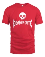 Deadly Cute T-Shirt Skull Heart Eyes Gothic Graphic - red t-shirt on white background