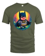Dark Knight Pig T-Shirt Funny Hero Animal Graphic Tee - military green t-shirt on white background
