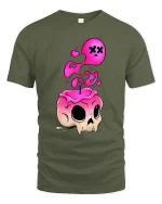 Melting Skull T-Shirt Pink Drip Gothic Graphic Tee - military green t-shirt on white background