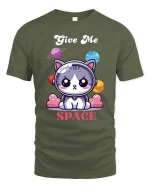 Give Me Space Cat T-Shirt Cute Astronaut Kitty Tee - military green t-shirt on white background
