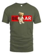 Bear Streetwear T-Shirt Cool Teddy Urban Graphic Tee - military green t-shirt on white background