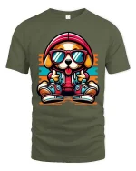 Cool Dog T-Shirt Hip Hop Puppy Graphic Streetwear Tee - military green t-shirt on white background