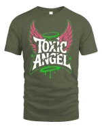 Toxic Angel T-Shirt Streetwear Gothic Graphic Grunge Tee - military green t-shirt on white background