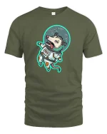 Funny Space Opossum T-Shirt Cute Astronaut Animal Tee - military green t-shirt on white background