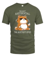 Funny Antisocial Cat T-Shirt Sarcastic Humor Graphic - military green t-shirt on white background