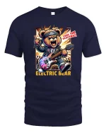 Electric Bear T-Shirt Rock Guitar Animal Graphic Tee - navy t-shirt on white background