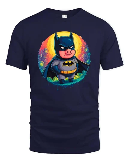 Dark Knight Pig T-Shirt Funny Hero Animal Graphic Tee - navy t-shirt on white background