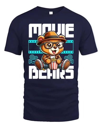 Movie Bears T-Shirt Cute Cinema Lover Graphic Tee - navy t-shirt on white background