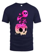 Melting Skull T-Shirt Pink Drip Gothic Graphic Tee - navy t-shirt on white background