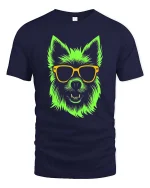 Neon Dog T-Shirt Cool Sunglasses Puppy Graphic Tee - navy t-shirt on white background