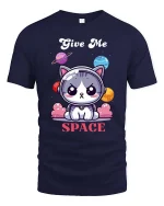 Give Me Space Cat T-Shirt Cute Astronaut Kitty Tee - navy t-shirt on white background
