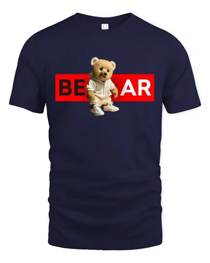 Bear Streetwear T-Shirt Cool Teddy Urban Graphic Tee - navy t-shirt on white background